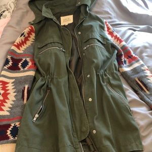 Green Utility Jacket with Sweater Sleeves